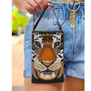 Bamboo Trading Company Hear Me Roar Beaded Tiger Bag Purse Wallet NWT